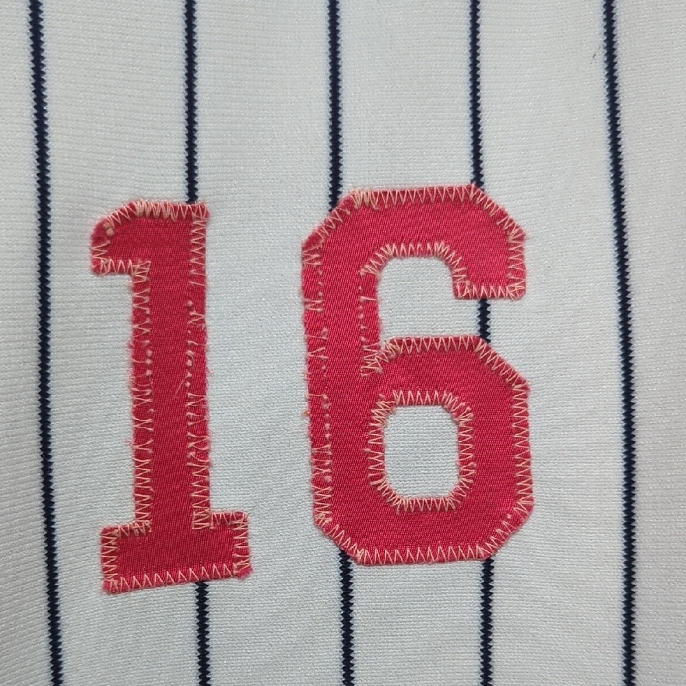 Vtg 70s 80s Wilson Baseball Uniform Jersey Pinstripe White Blue Red 16 USA SMALL - Picture 6 of 15